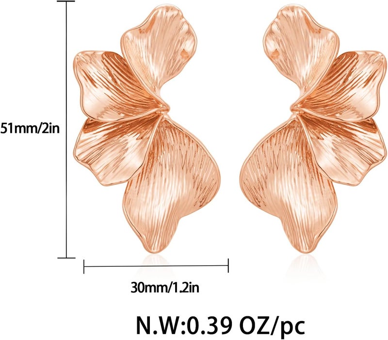 FAUTHENTICUTE Chunky Gold Statement Earrings For Women Gold Plated Sectored Flower Leaf Shell Angel Wing Earrings Large Stud Earrings Hypoallergenic Earrings - Image 5